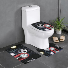 Nightmare Before Christmas flanellen badmatset, 3-delig, antislip, extra dik, U-vormige toiletmat, 40x60 cm, wit