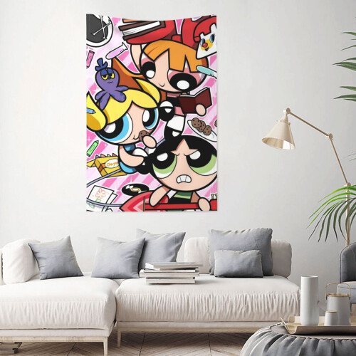 Ταπισερί τοίχου Powerpuff Girls, αδιάβροχο ύφασμα πολυεστέρα για υπνοδωμάτιο, σαλόνι, 1