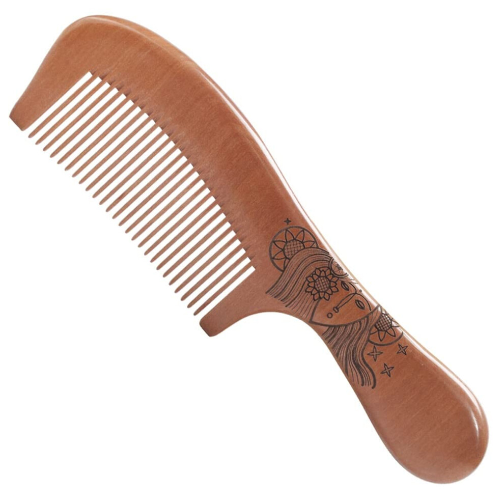 Unisex Peach Wide Tooth Wooden Hair Comb For Women, Wood Scalp Massage Comb With Long Handle Fine Teeth