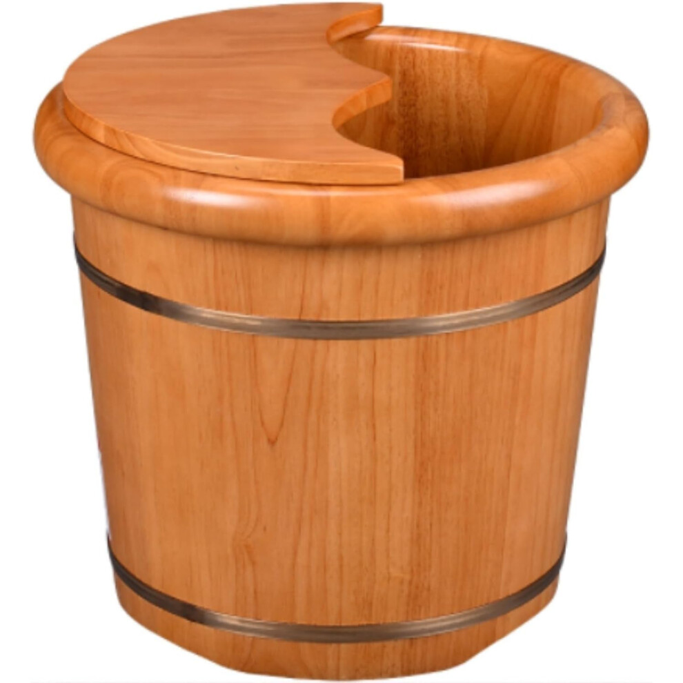 Wooden Foot Bath Barrel with Heat Retention Lid, Durable Timber Foot Soak Tub for Spa and Home