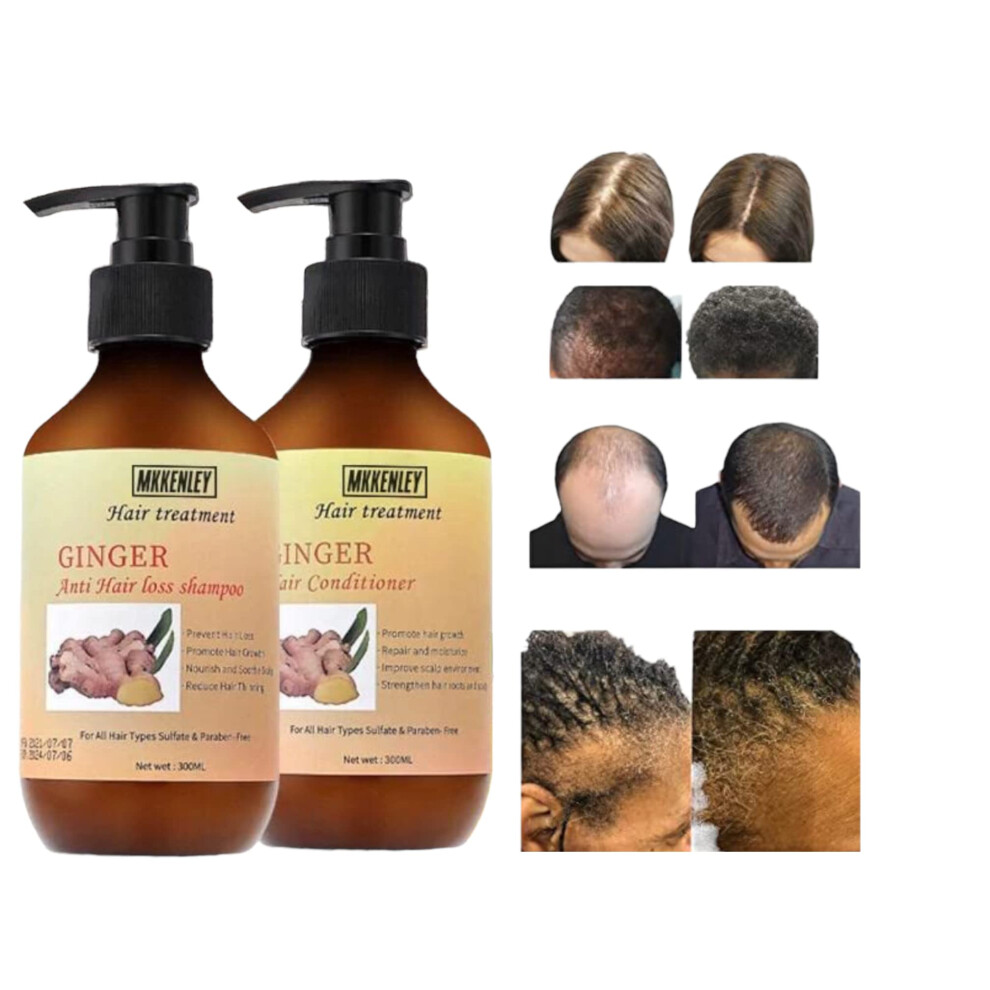 Anti Hair Loss Ginger Shampoo and Conditioner Set with Scalp Massage Brush, Hair Regrowth Care