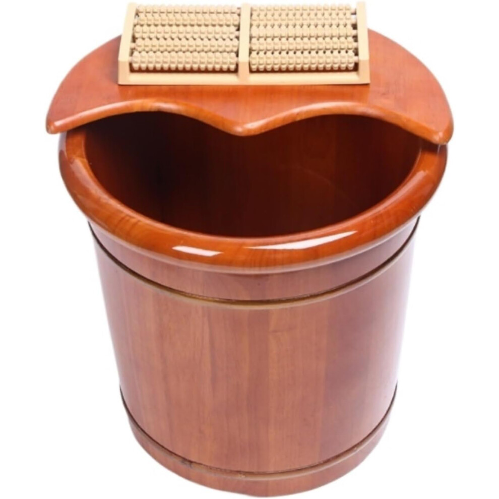 Natural Wooden Foot Bath Bucket with Heat Retention Lid and LeakResistant Spa Tub 40x40x31cm