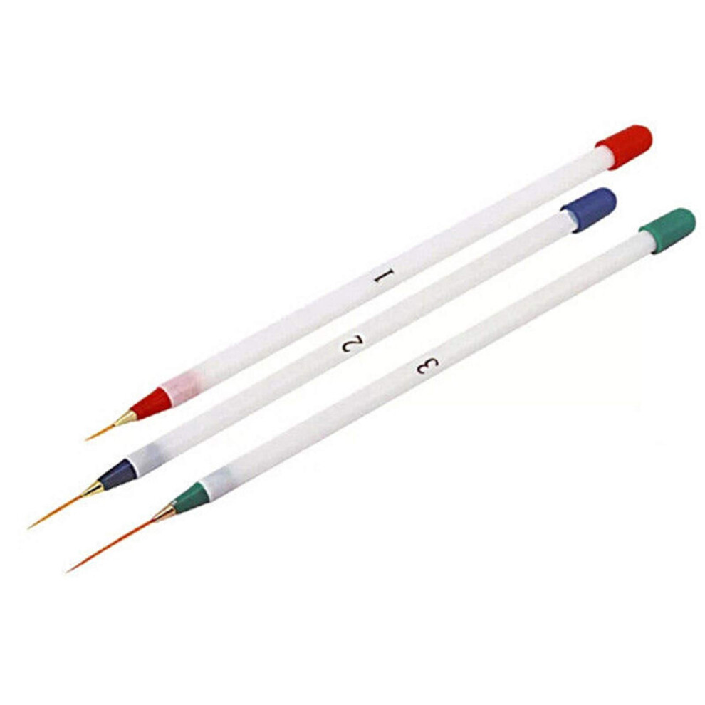 3 Piece Nail Art Brush Set for Gel and Acrylic with Fine Detail Pens and Precise Control