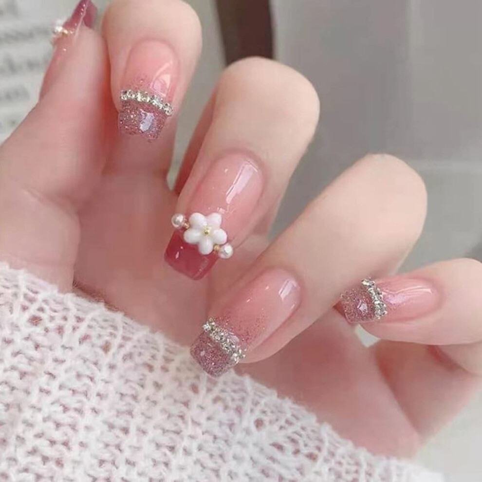 French Gradient Press On Nails 24pcs Reusable Acrylic False Nail Set with Multiple Size Options