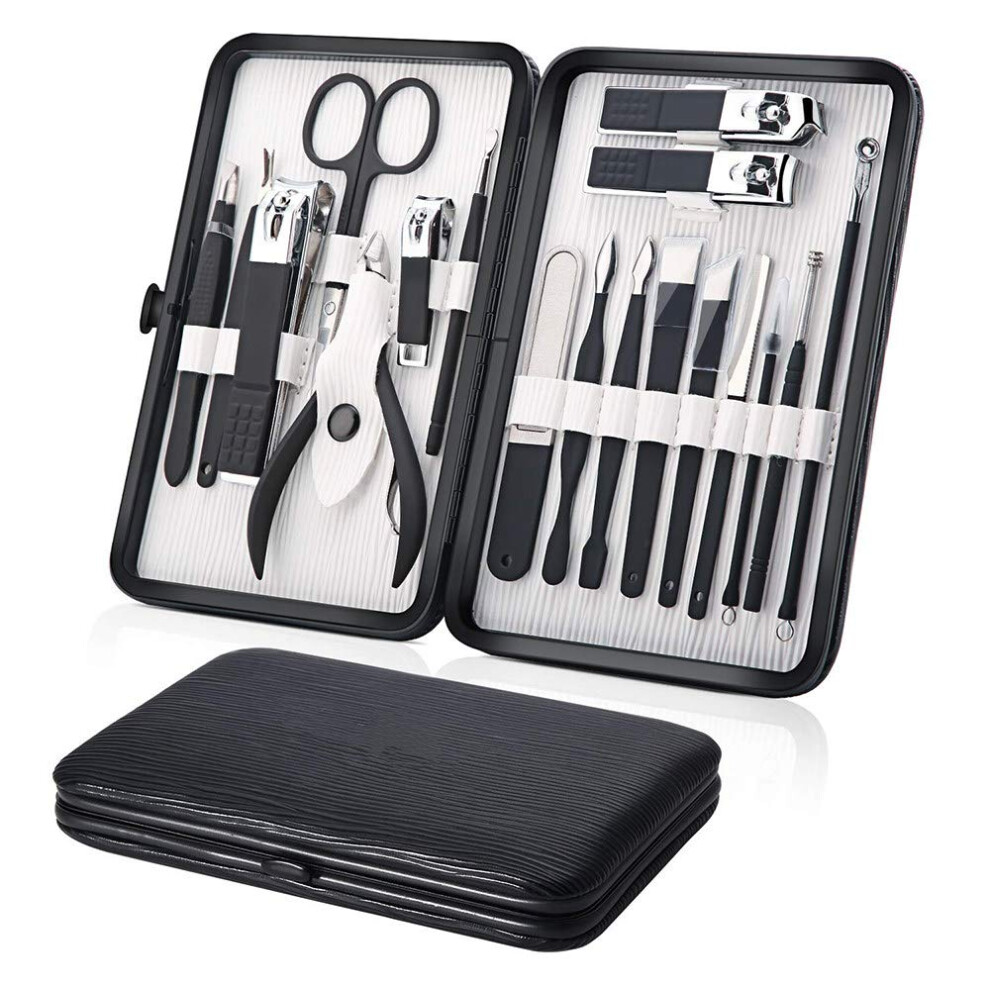 Professional Stainless Steel Manicure Pedicure Set, 18Piece Nail Care Grooming Kit with Travel Case