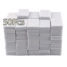 Lot de 50 éponges blanches en mélamine, multifonctionnelles, pour le nettoyage de la cuisine, de la vaisselle et de la salle de bain.