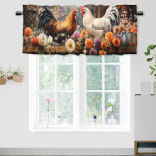 Cantonnière de cuisine à motif coq, œillets pour tringle, style rustique champêtre, motif floral, pour salon, 137 x 46 cm, 1 panneau