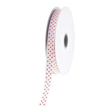 Panglică Grosgrain Homeford Swiss Dots, 3/8-inch, 25 yarzi, Alb/Roșu