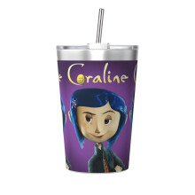 Thermos Coraline avec paille conique, double paroi isolée sous vide, impression acier inoxydable, 35 cl, blanc