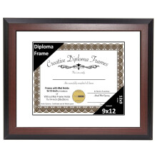 TiaGOC 9x12 Mahogany Finish Diploma Frame with White Matting Holds 9 by 12-inch Documents with Glass and installed Wall Hanger