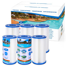 6 Pack Type A/C Pool Filter Cartridge for Intex Filter Pump, Inground and Above Ground Pools, Summer Waves Pool Filter Type A or C,Re-Useable
