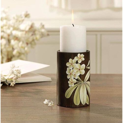 Håndmalt søylelysestake, blomsterdesign 2