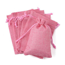 Lot de 10 pochettes d'emballage en polyester imitation toile de jute avec cordon de serrage, motif flamant rose, 13,5 x 9,5 cm, Ă personnaliser