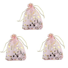 Lot de 300 pochettes en organza rose imprimées cœurs (9 x 12 cm), pochettes à bijoux avec cordon de serrage, pochettes cadeaux pour mariage