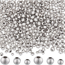 1200 pezzi 3 stili 304 Perline rotonde in acciaio inossidabile Colore acciaio inossidabile 4~6 mm Foro: 1,6~2,2 mm 400 pezzi/stile