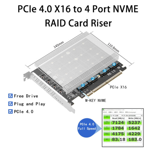 Κάρτα ελεγκτή RAID SSD CIYISON Quad-M.2NVMe για υποδοχή επέκτασης υπολογιστή PCIe4.0x16 2