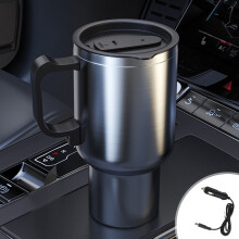 100Fens Tazza riscaldante per auto da 500 ml, tazza termica da viaggio in acciaio inossidabile da 12 V, thermos isolato e riscaldato.