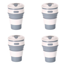 Tazza da viaggio pieghevole in silicone grigio - Tazza da campeggio, Tazza per acqua pieghevole, Tazza per adulti con coperchio,