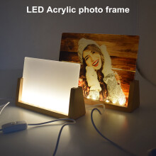 Hariumiu sublimacyjna akrylowa ramka na zdjęcia z oświetleniem LED, prasa termiczna, DIY, drewniany stojak, podświetlana ramka na zdjęcia LED,