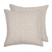 Levtex Home - Melerade sömmar - Euro Sham-set med 2 - Sydd medaljong - Naturfärgad - (61x61 cm) - Vändbar - Polybomullsblandning