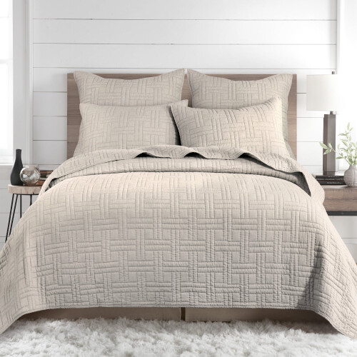 Levtex Home - Ραφή Μελανζέ - Σετ Euro Sham 2 Ραμμένων Μενταγιόν - Φυσικό - (26x26 ίντσες) - 2