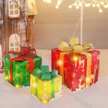 YiFudd Kerstverlichte Doosjes met Afstandsbediening, Set van 3 LED's voor Buitendecoratie, Kerstdoosjes als Cadeaudecoratie voor Buiten in de Tuin
