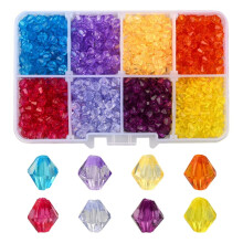 1 Schachtel, 1160 Stück, 8 Farben, transparente Acrylperlen, facettiert, bikonisch, gemischte Farben, 5 x 4,5 mm, Loch: 1,2 mm, 6 g, 145 Stück/Farbe