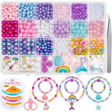 773-teiliges Meerjungfrauen-Charm-DIY-Perlenset für Kinder und Mädchen mit Perlen, Seesternen und Muscheln zum Basteln von Armbändern und