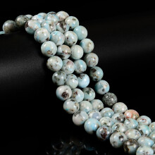 Natürliche, mehrfarbige Larimar-Perlen, glatt und rund, Größe 6/8/10 mm, 15,5 Zoll Strang