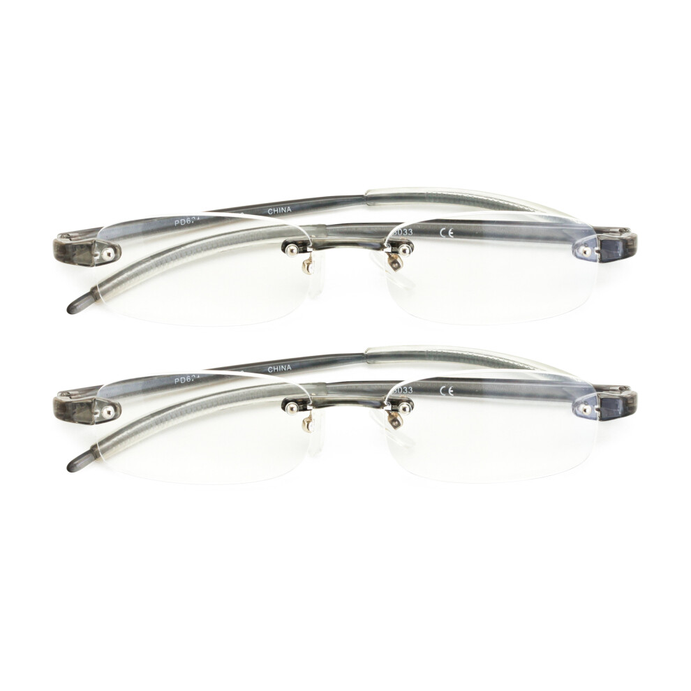2 Pairs Rimless Lightweight Slim Modern Reading Glasses - Clear Lens Reader +2.50