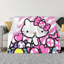 Hello Kitty deken, flanellen fleece plaid, superzacht, knus, warm, pluche beddengoed voor bank, woonkamer, slaapkamer - 152 x 127 cm