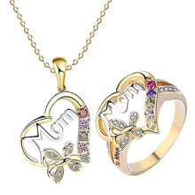 Moederdagcadeaus, sieradensets, liefdesketting, tweekleurig vergulde MOM-ring, Valentijnsdagcadeau