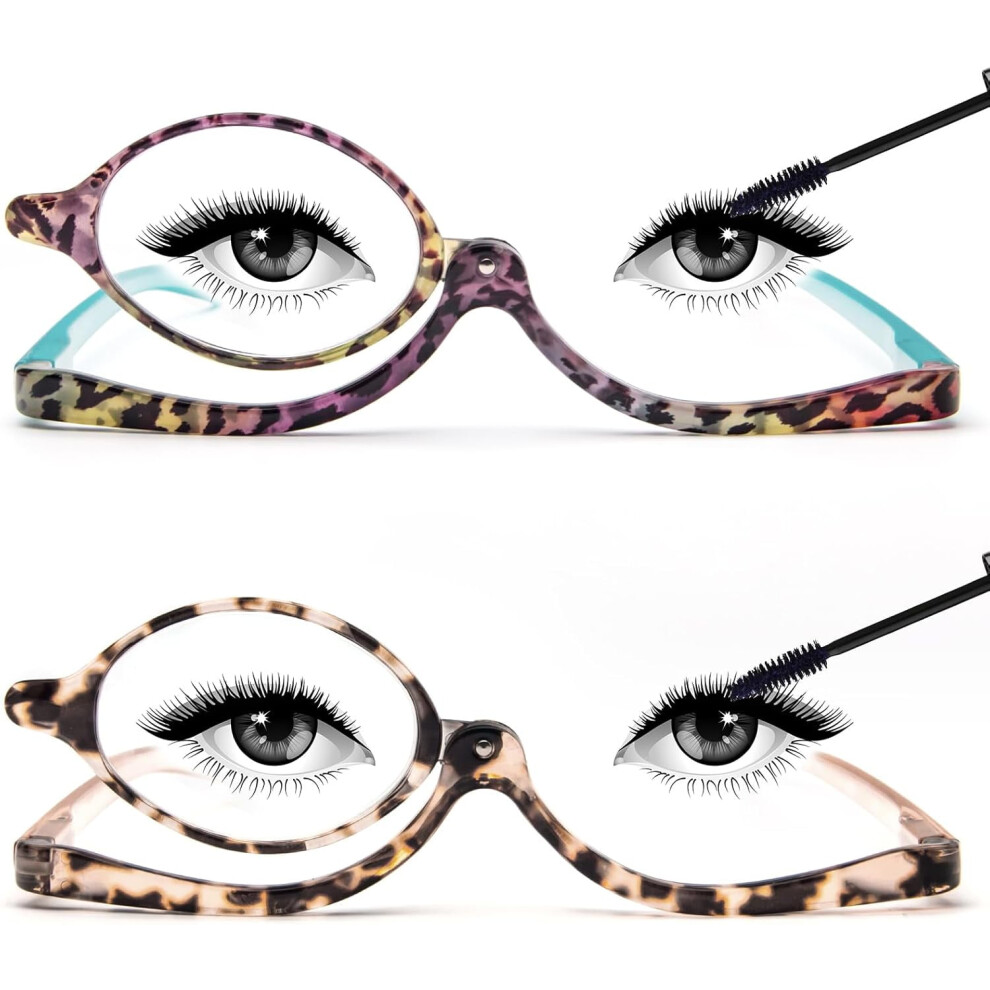 2 Pairs Makeup Reading Glasses for Women Magnifying Flip Down Cosmetic Readers