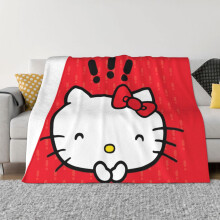 Hello Kitty -peitto, flanelli-fleece-heittopeitto, erittäin pehmeä, kodikas ja lämmin muhkea vuodevaate sohvalle, olohuoneeseen, makuuhuoneeseen -