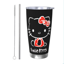 Pahar izolat Hello Kitty de 20 oz cu capac rabatabil și capac cu pai, păstrează băuturile reci și calde, din oțel inoxidabil, cadouri pentru
