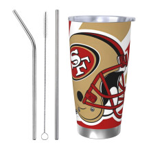 Termos din oțel inoxidabil SF49ers, cu temă de fotbal, 20 oz, cu capac și pai - Cană durabilă pentru băuturi calde/reci, pentru mașină, sport