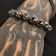 Skull Chain Armband, Antiek Verzilverd Zinklegering, Punk Gothic Rock Biker Manchet, Unisex Tattoo Viking Sieraden voor Halloween