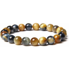 Brățară elastică cu mărgele rotunde de safir natural de 8 mm, brățară vindecătoare cu ochi de tigru albastru lucrată manual, unisex