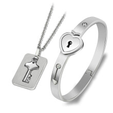 Pretty Comy Fashion Concentric Lock Key Titanium Steel Nerezová oceľ Šperky Náramok Náhrdelník Párové sady