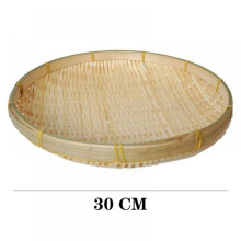 Pelle à poussière ronde en bambou tressé à la main Prettyui, avec passoire décorative pour la cuisine et rangement.