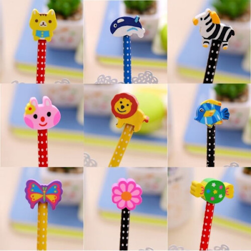 Confezione da 5 matite/penne con gomma - Animali multicolore 1