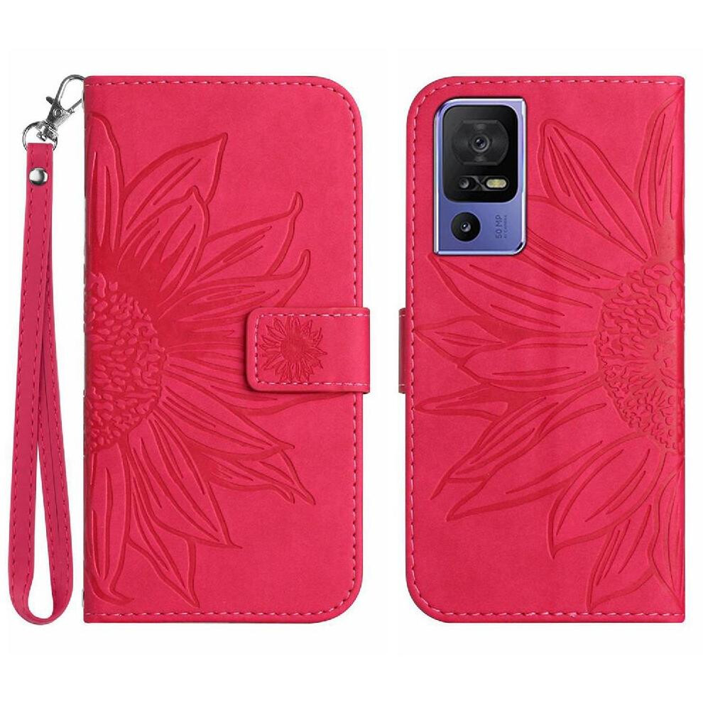 Case For Compatible With Tcl 40 Se With Card Slots Holder Luxury Pu Leather Embossed Sunflower Short Strap Flip Wallet Phone Case 9048212991601