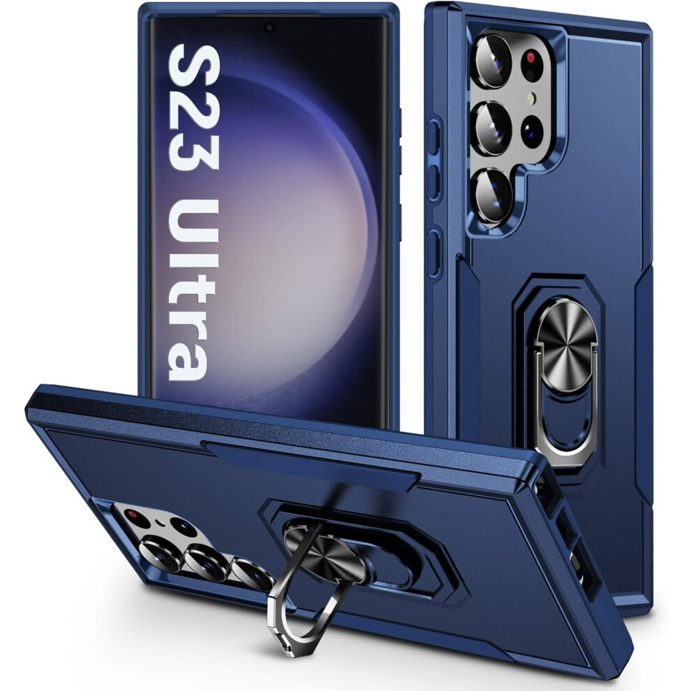 S23 Ultra Case, Heavy Duty Shockproof Case With 360 Rotatable Kickstand Ring For Samsung Galaxy 23 Ultra 6.8 Inch, Dark Blue 9048212991816