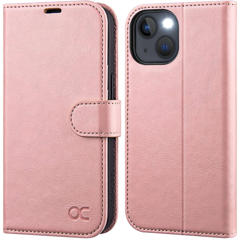 Ocase Compatible With Iphone 13 Wallet Case, Pu Leather Flip Folio With Card Holders, Rfid Blocking, Kickstand, Shockproof Tpu Inner Shell, Pink 9048212991779