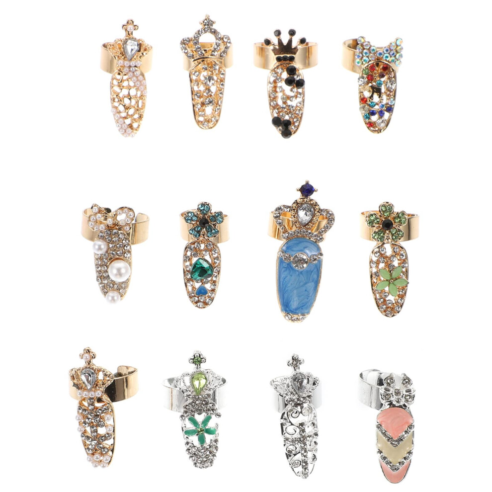 Nail Rings Rhinestone Nail Covers for Women Instant Glamour NoGlue Manicure Accessory 24pcs