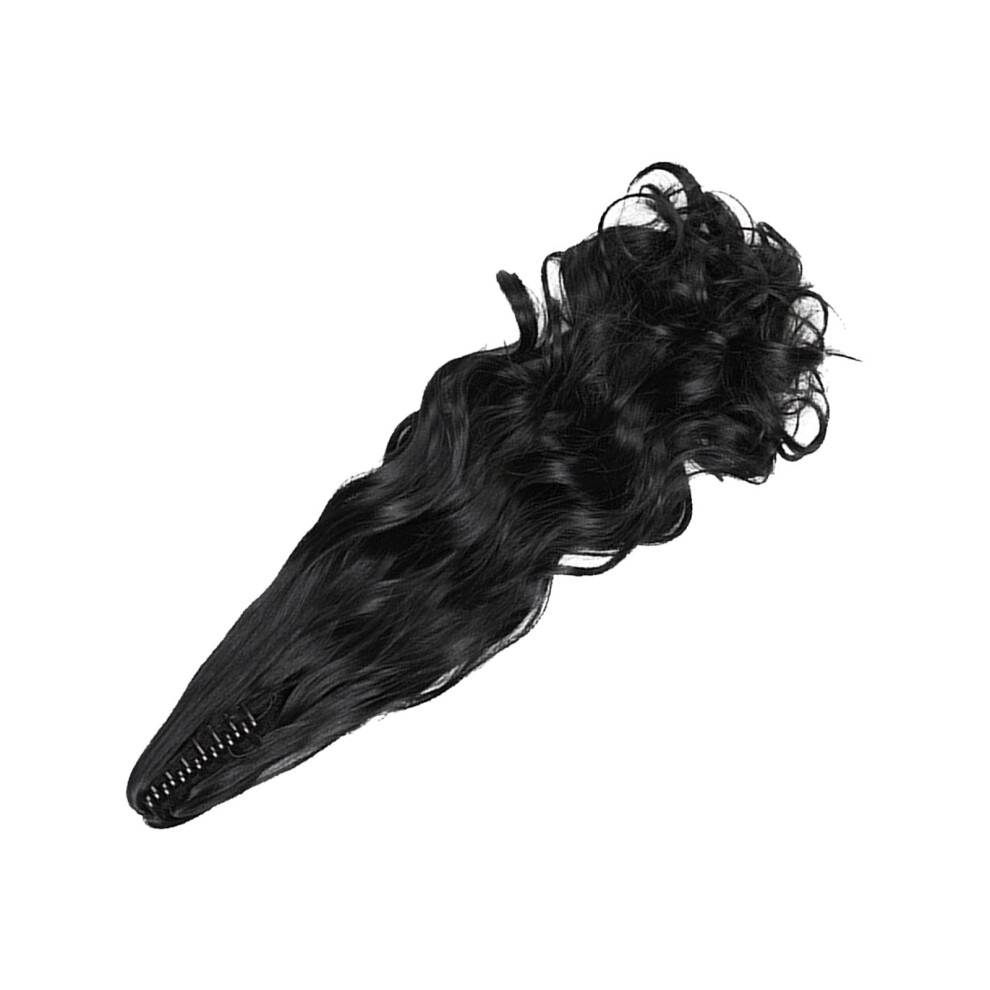 Unisex Black Women Long Wavy Curly Ponytail Hairpiece 19.7 In Synthetic Claw Clip