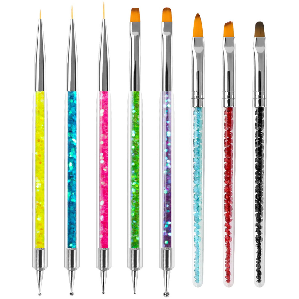 8PCS Dual Ended Nail Art Brush Set with Nylon Bristles for DIY Manicure and Detailing