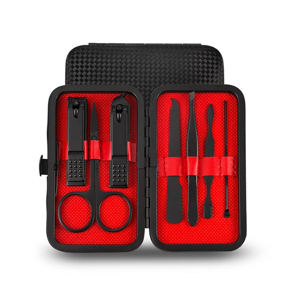Red Nail Clippers Set 7Pcs Stainless Steel Manicure Pedicure Kit With Scissors Tweezers Grooming Tools
