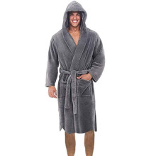 Men's Extra Soft Hooded Bathrobe with Belt and Pockets, QuickDry Microfibre, 10XL Gray
