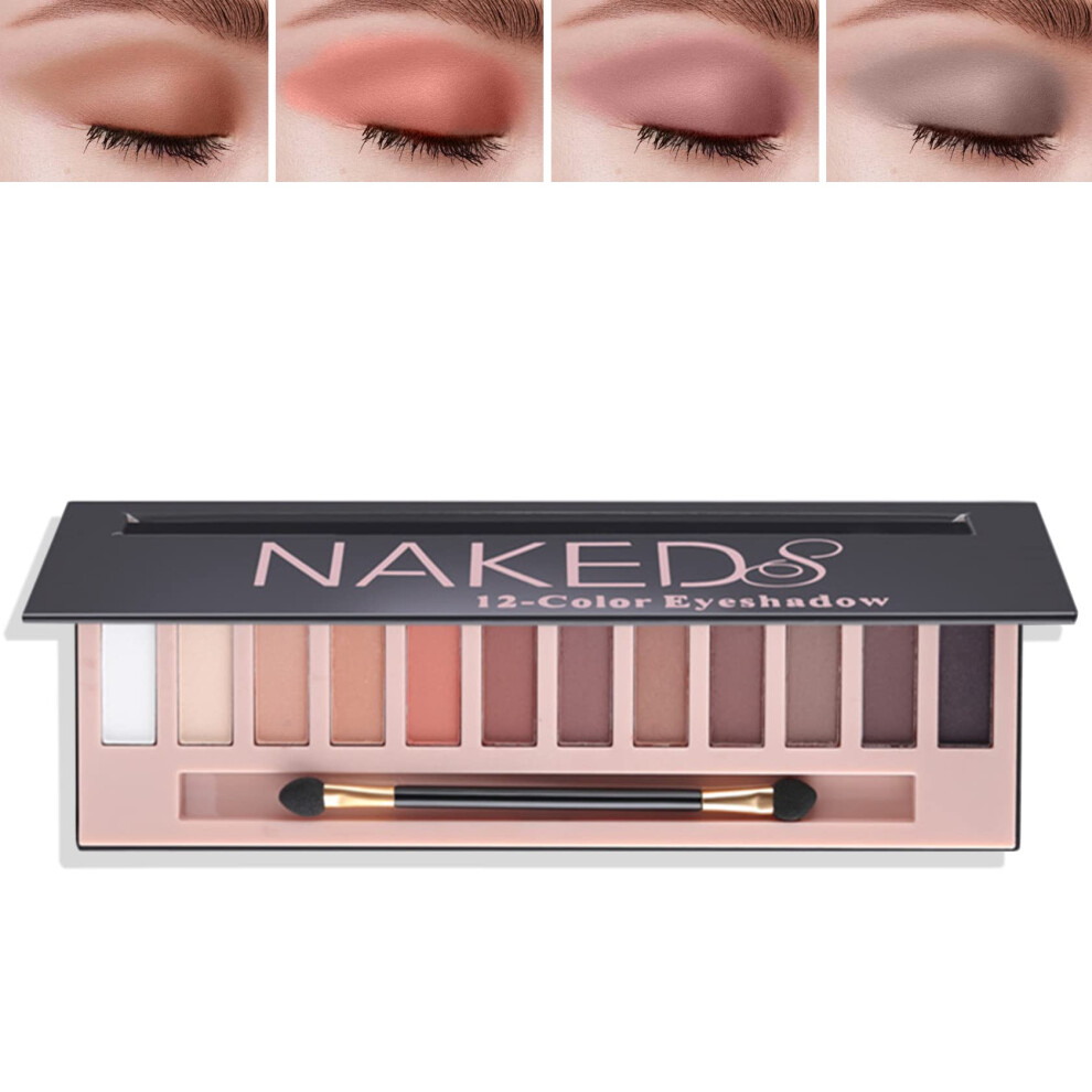 Cream 12 Color Glitter Eyeshadow Palette With Brush, Pigmented Waterproof Nude And Smokey Shades
